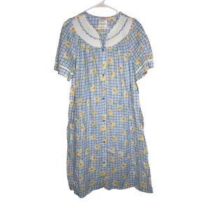 Simply Basic VTG‎ Women's 1X Blue Floral Button Front House Dress 50s Style